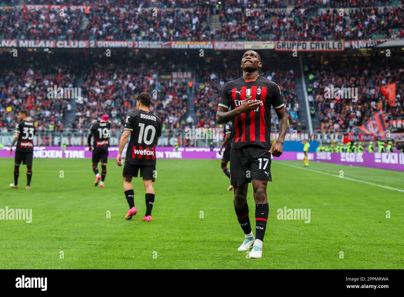 Rafael Leao of AC Milan celebrates after scoring a goal during Serie A ...