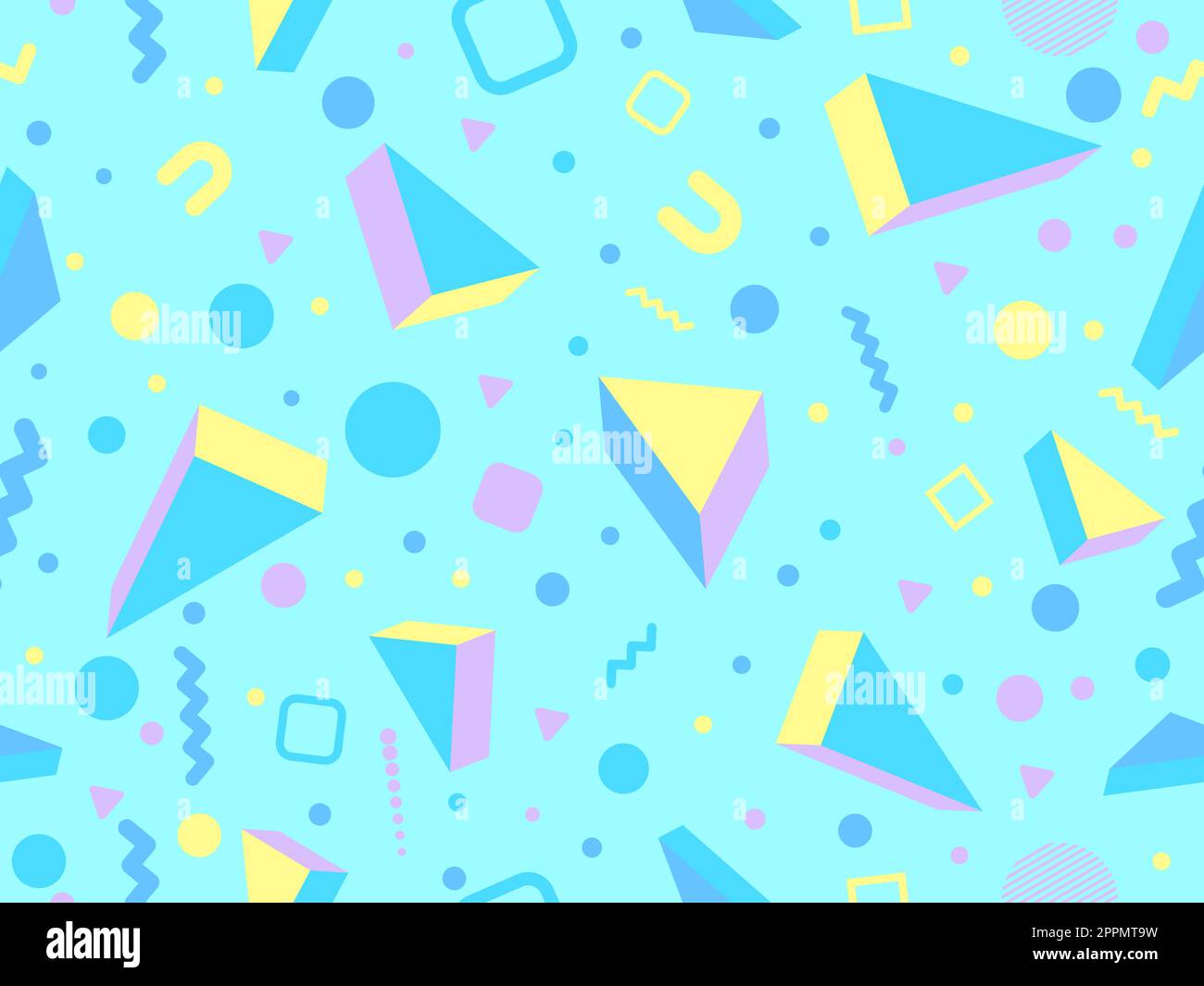 Geometric seamless pattern with 3d figures in 80s - 90s memphis style ...