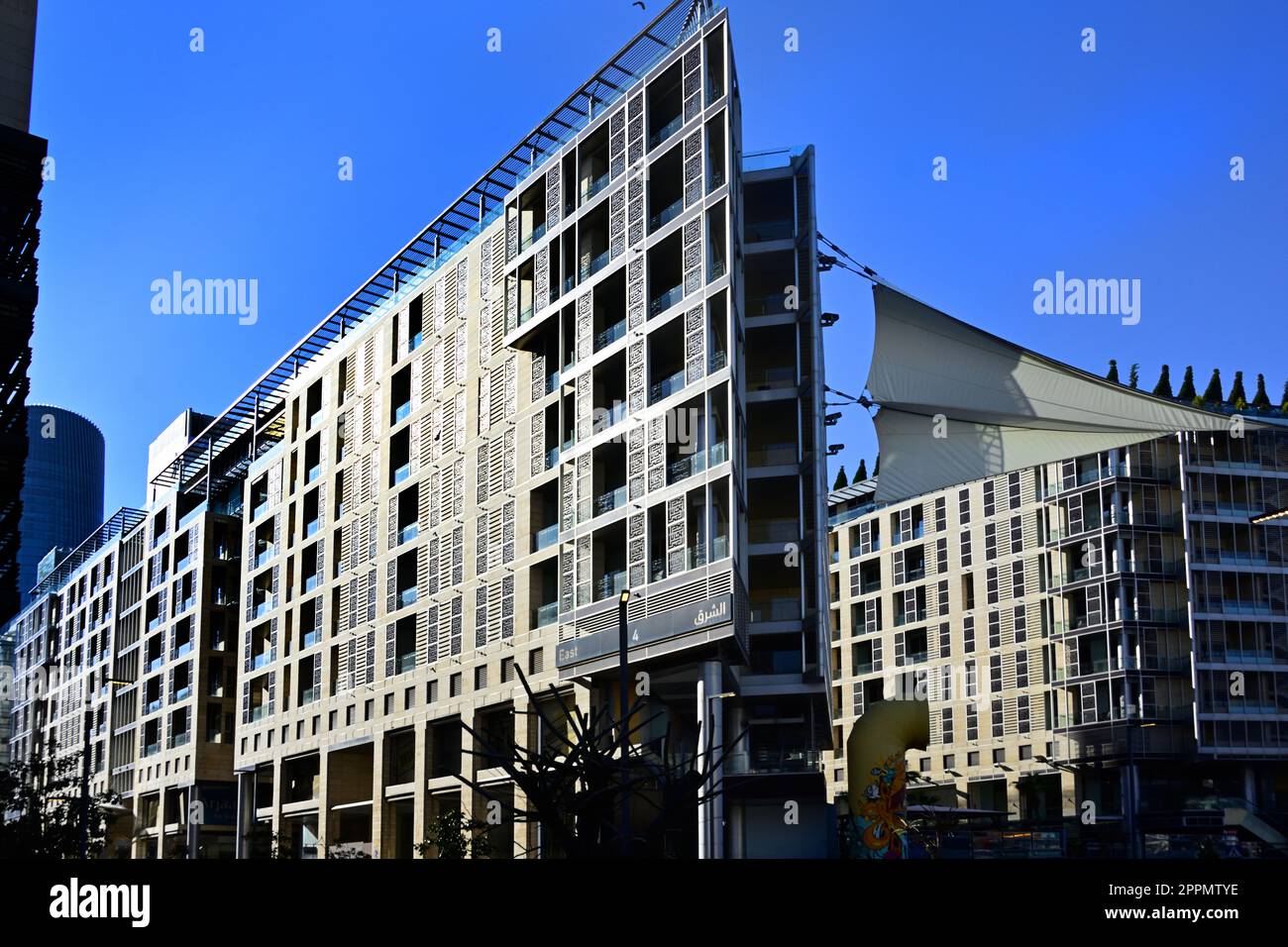 Abdali Shopping Mall. A modern shopping mall next to Damac Tower building condominium complex. Amman, Jordan Stock Photo