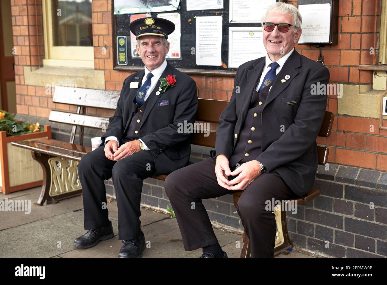 Station personnel at  the GWR preserved railway station Toddington Gloucestershire England UK Stock Photo