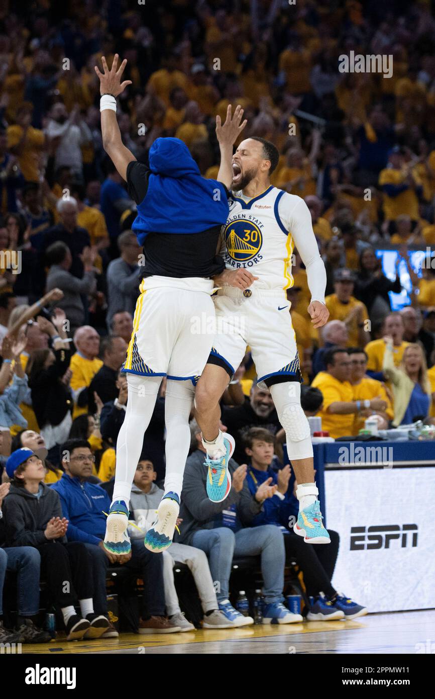 Sacramento, United States. 17th Apr, 2023. Golden State Warriors' Stephen  Curry (30) reacts to a play against the Sacramento Kings in the first  quarter of Game 2 of the Western Conference First