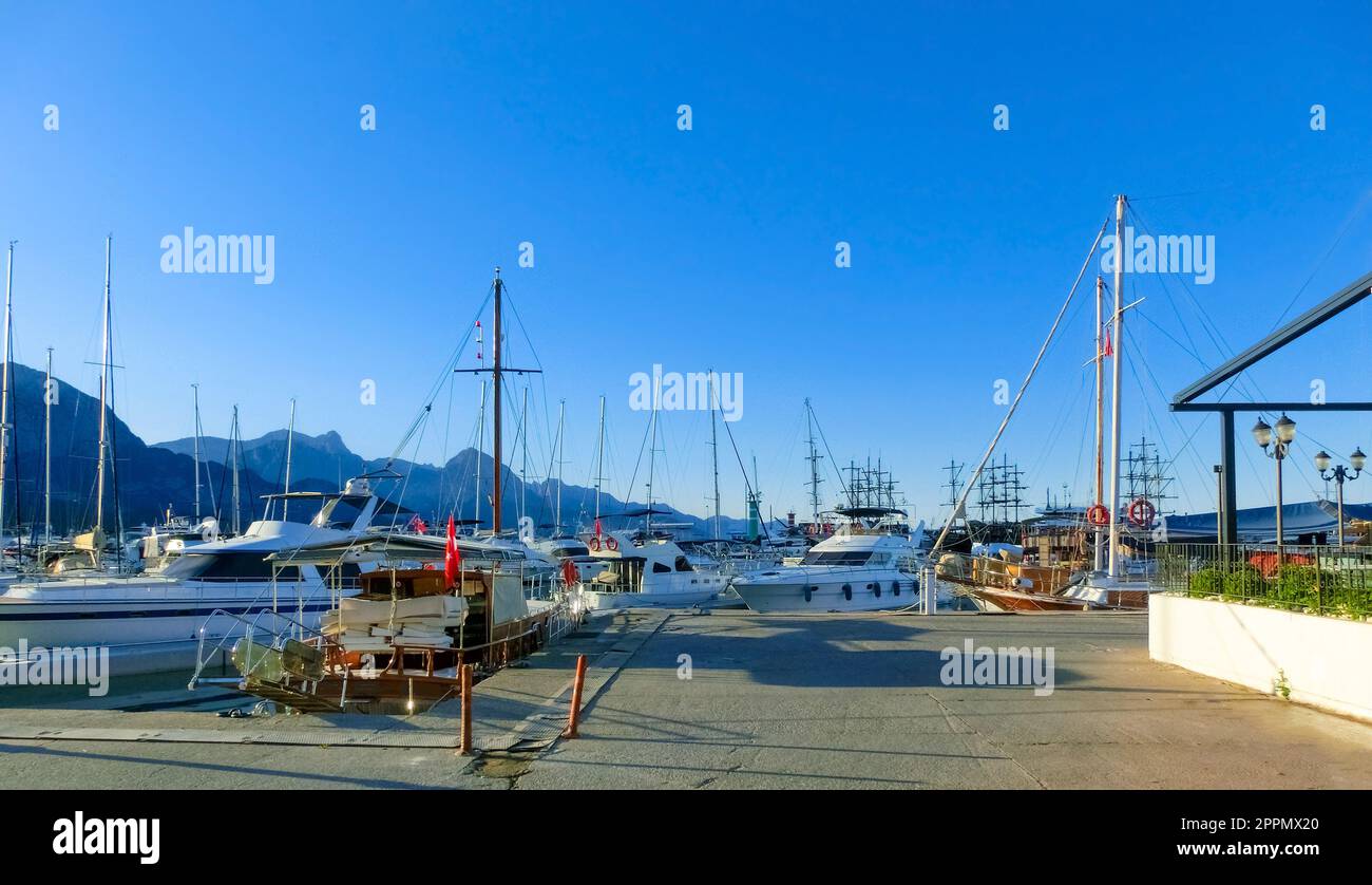 Yachts in the port of Kemer, Turkey. Stock Photo