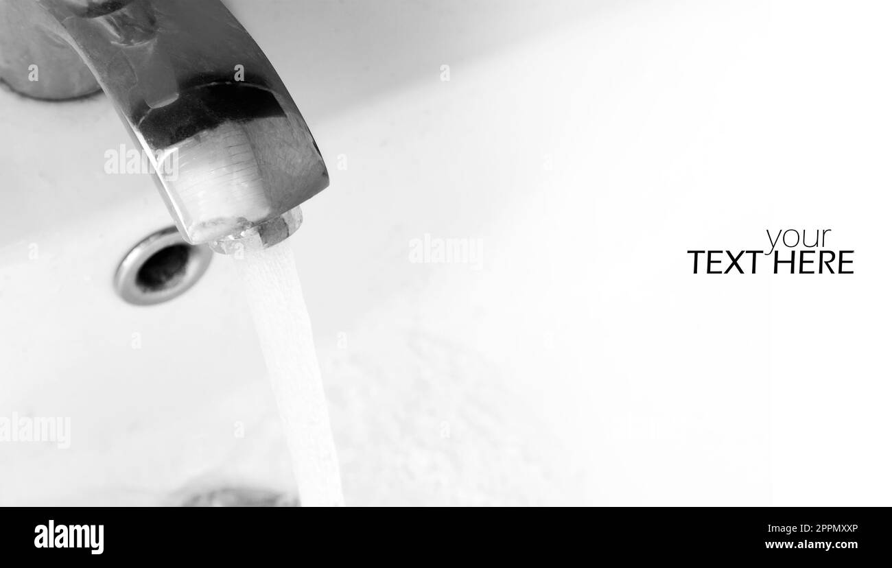 Closeup of the flowing water from the tap stock photo alamy