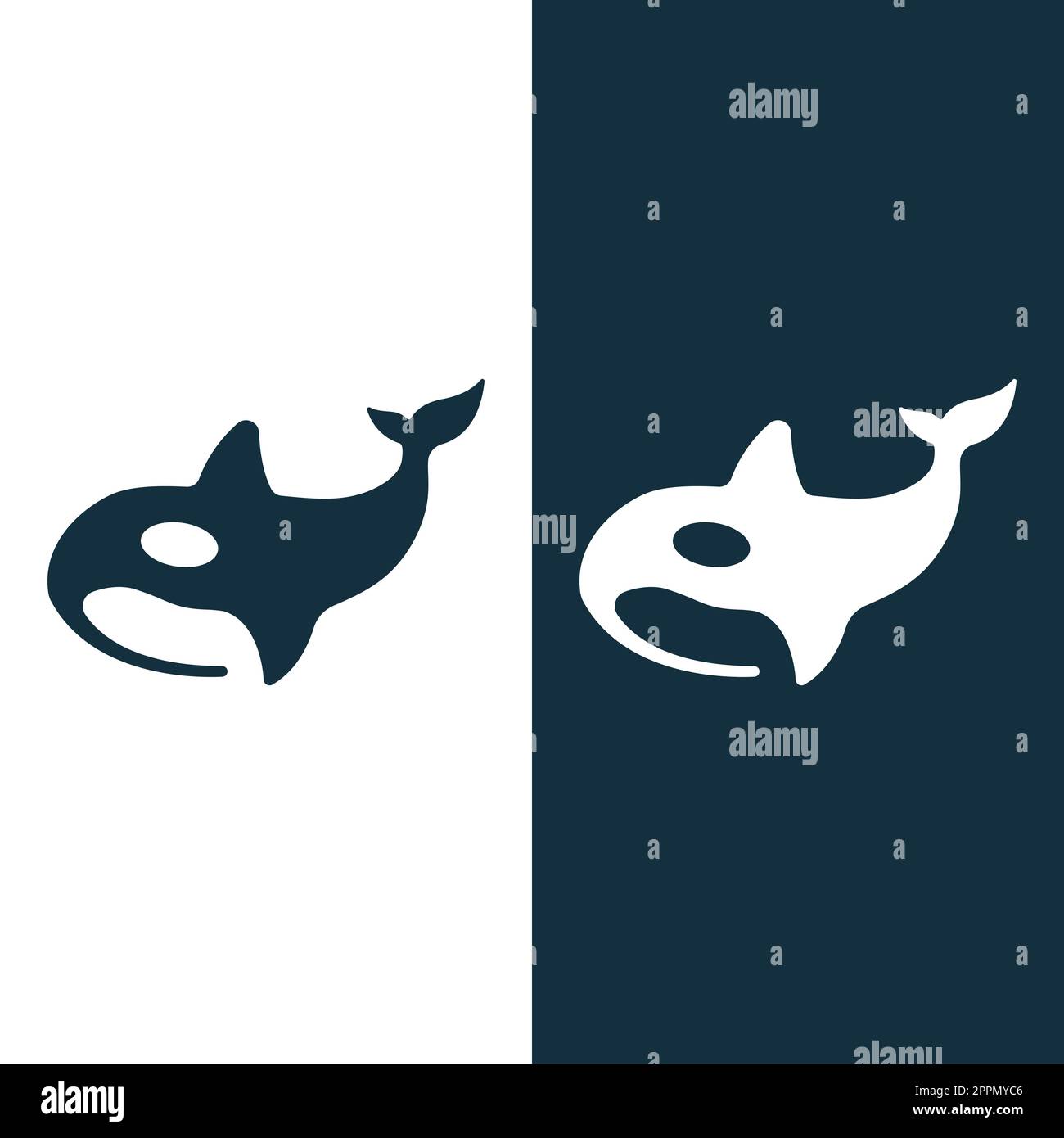 Simple black orca whale animal template logo creative design. Killer underwater animal. Logo for business, identity and branding. Stock Vector