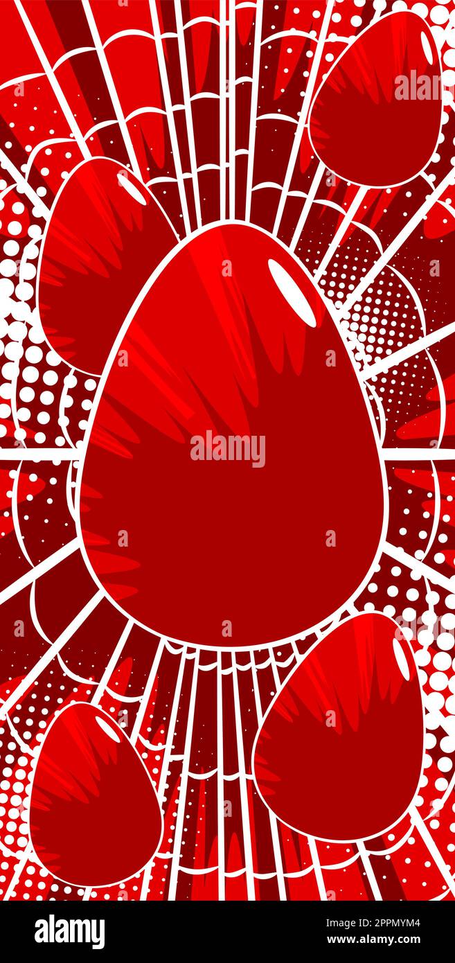 Comic Book Easter background with red eggs and background Stock Vector