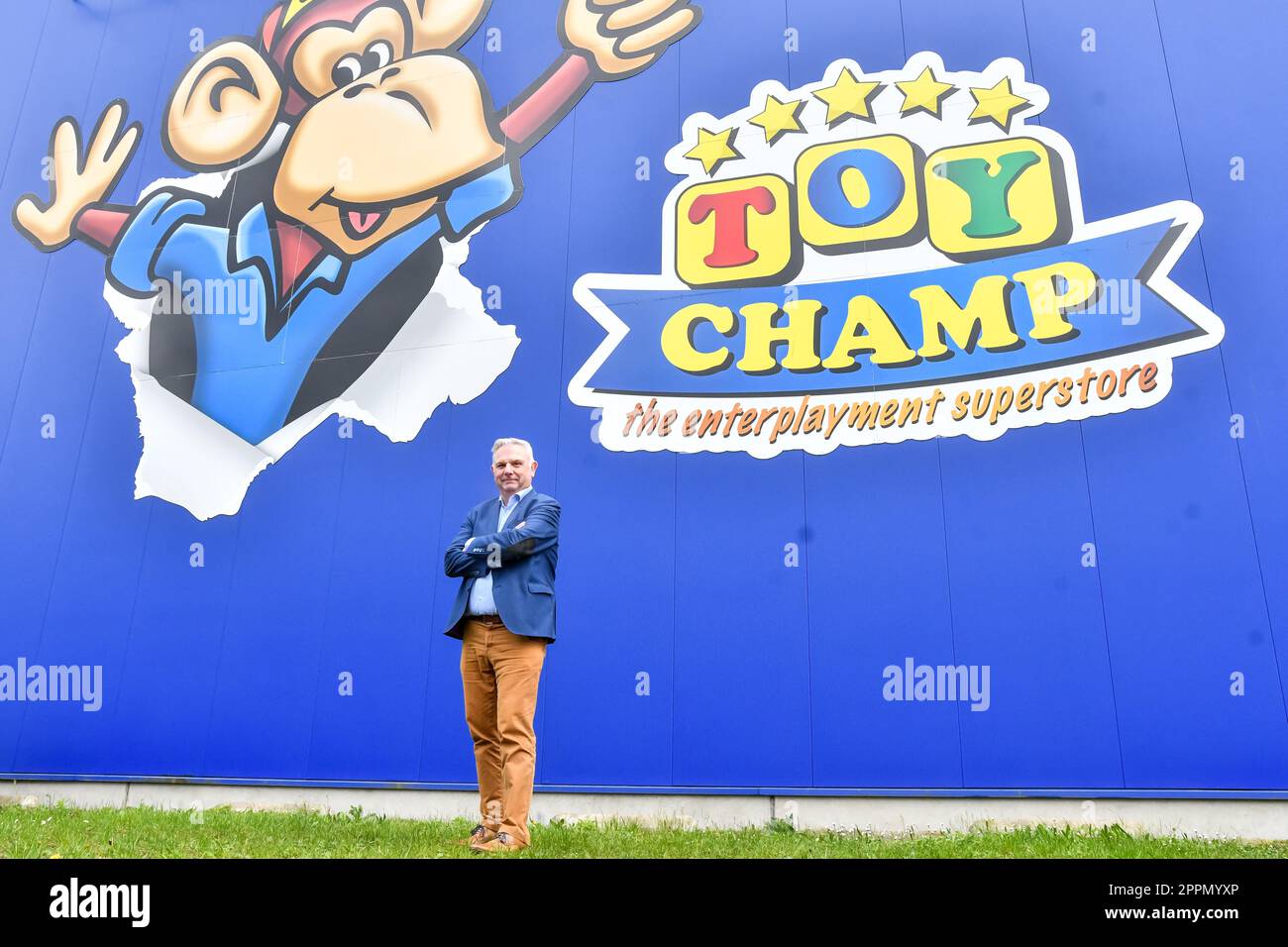Genk, Belgium. 24th Apr, 2023. ToyChamp CEO Koen Nolmans poses for the  photographer in the headquarters in Genk, Monday 24 April 2023. BELGA PHOTO  JILL DELSAUX Credit: Belga News Agency/Alamy Live News