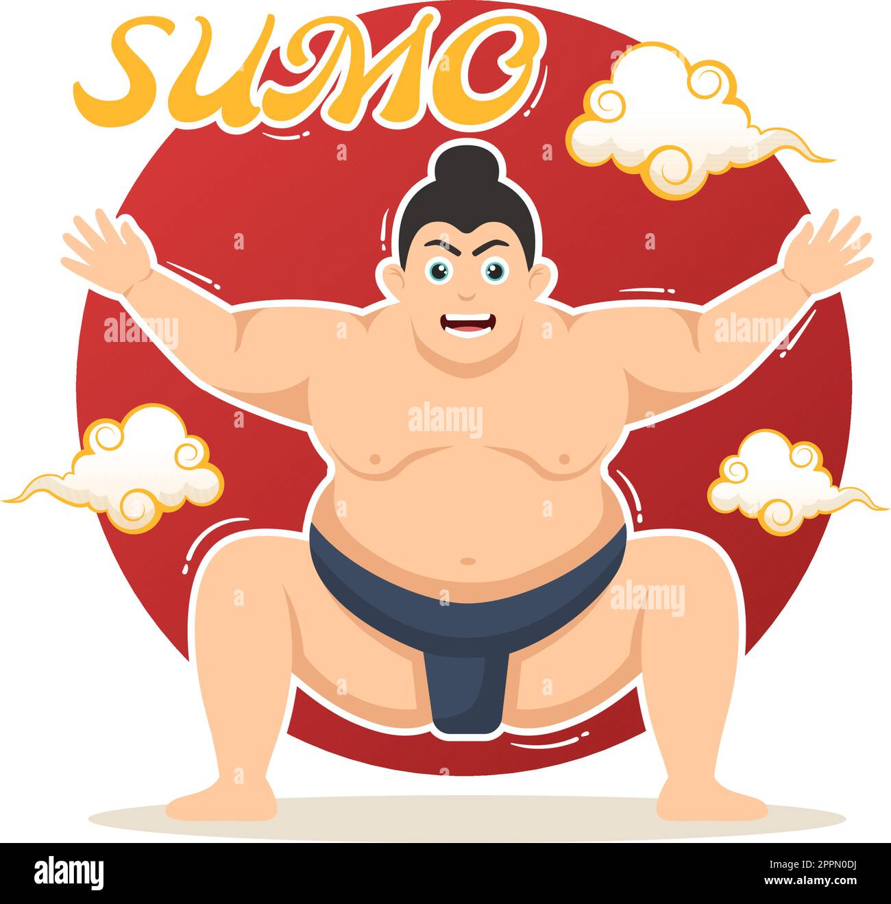 Sumo Wrestler Illustration with Fighting Japanese Traditional Martial