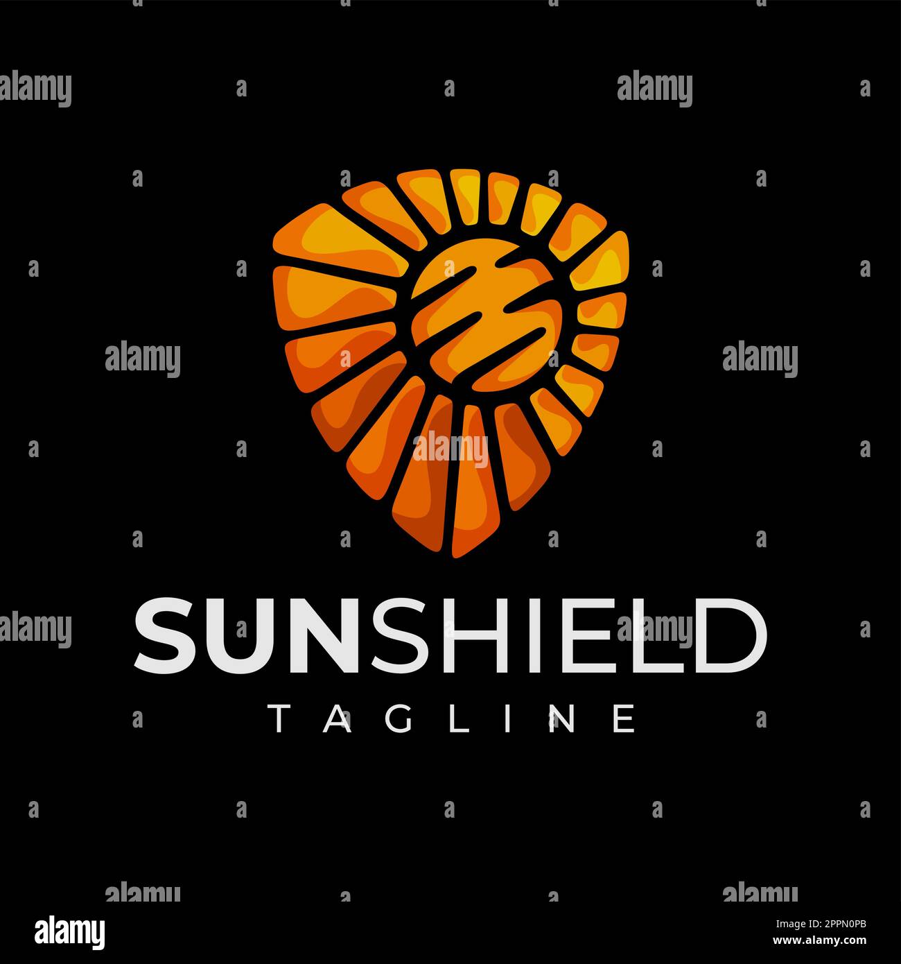 Modern line sun shield logo design branding. Minimalist sun shine logo