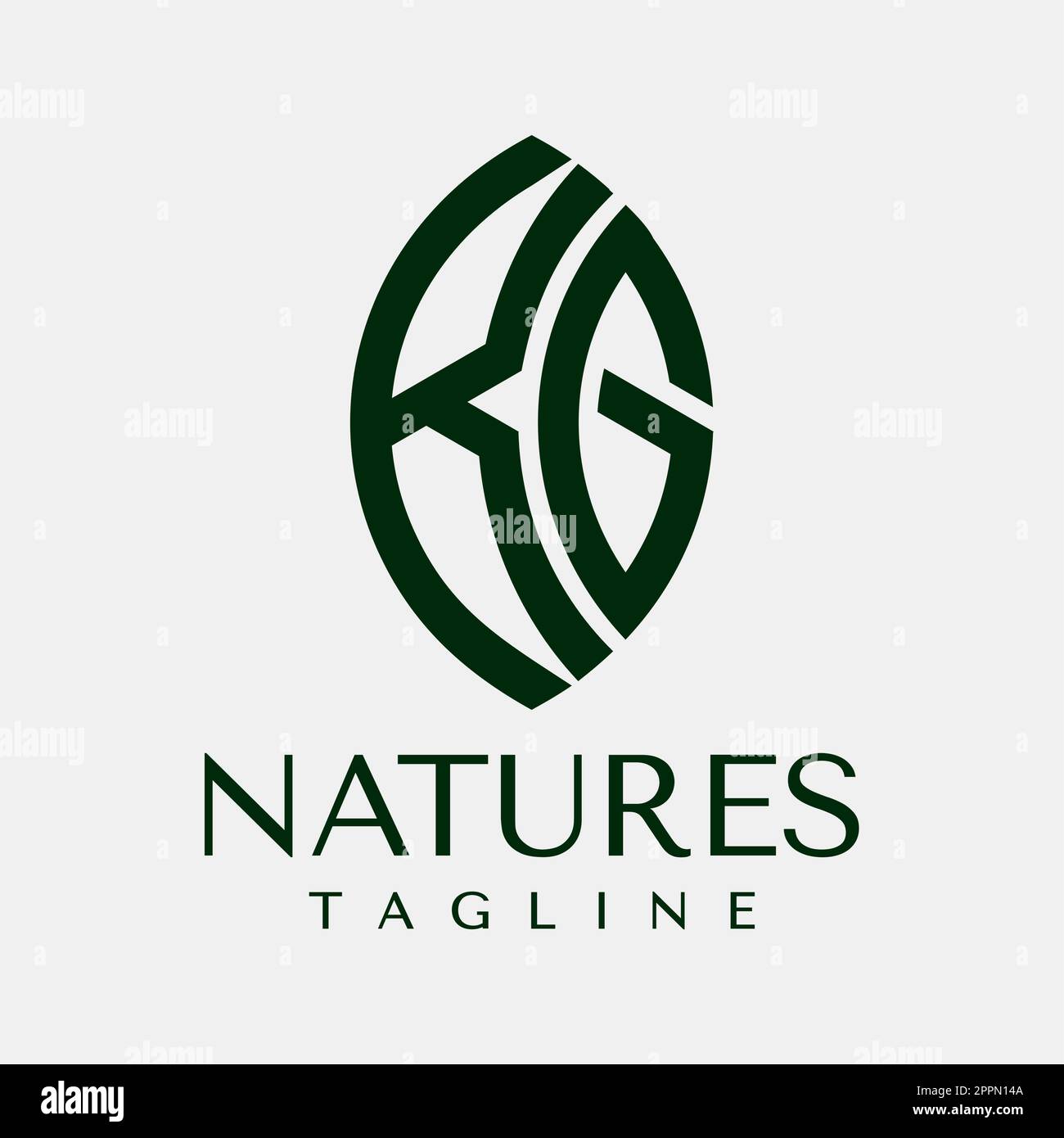 Minimalist leaf letter KG logo design. Modern green nature initial K G KG brand. Stock Vector