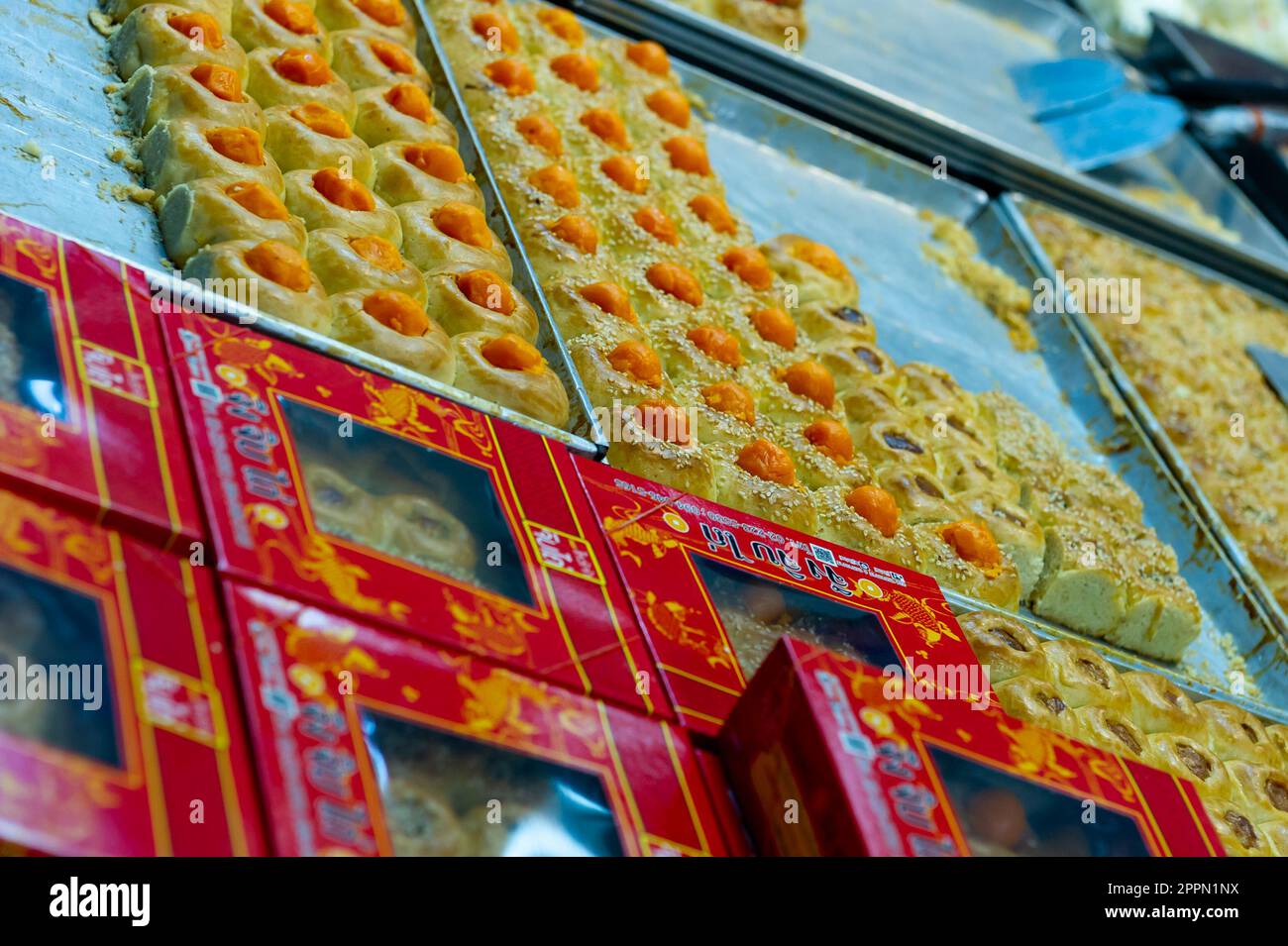 Sweet Delicacies at the Chinese Street Market, Bangkok, Thailand Stock Photo