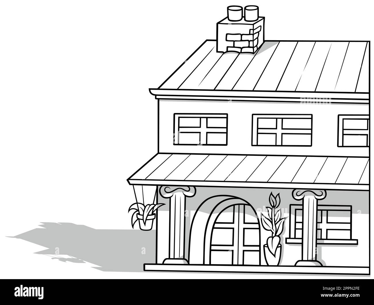 Drawing of a Family House with Decorative Columns Stock Vector Image