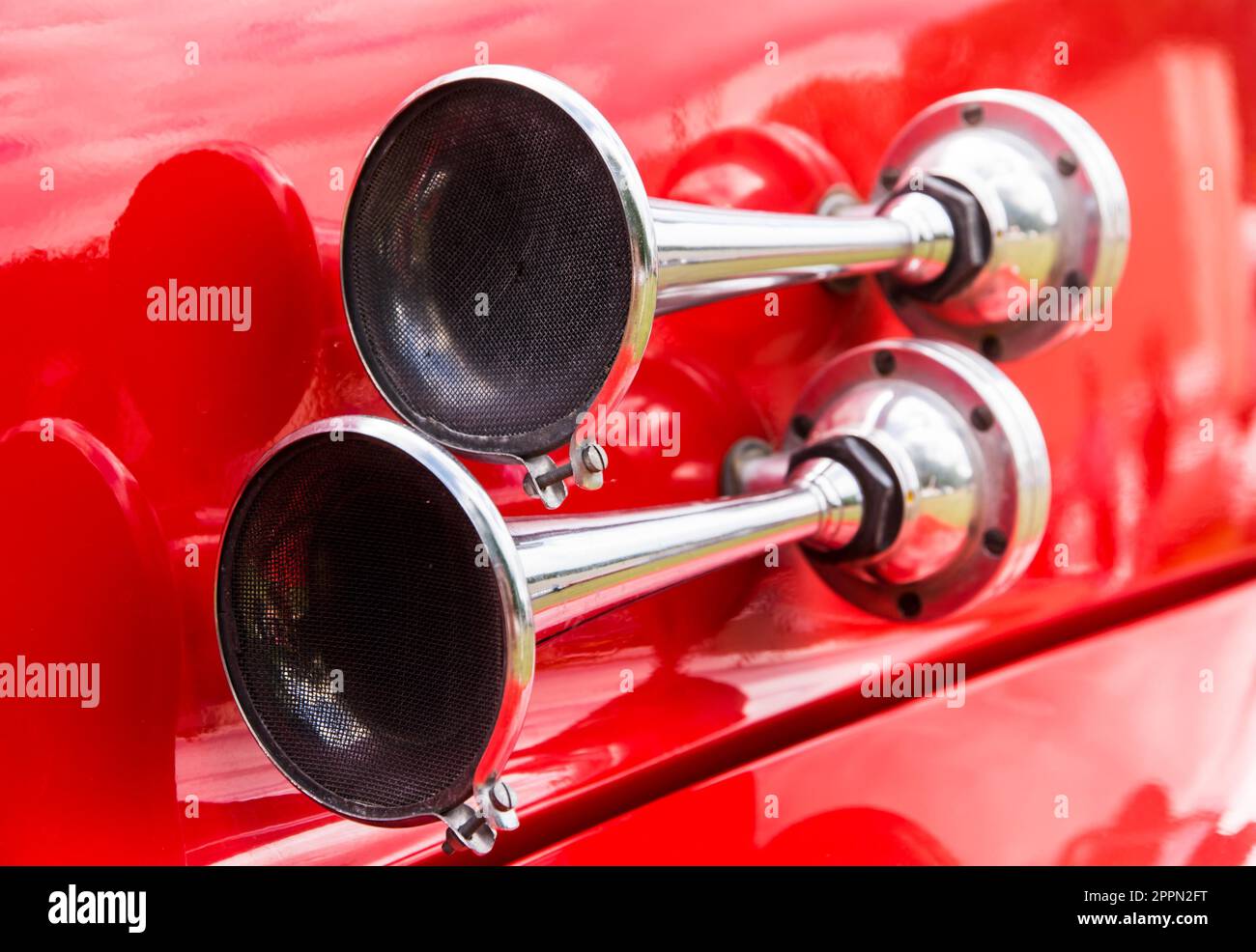 Vintage signal horn on a historic red fire truck Stock Photo - Alamy