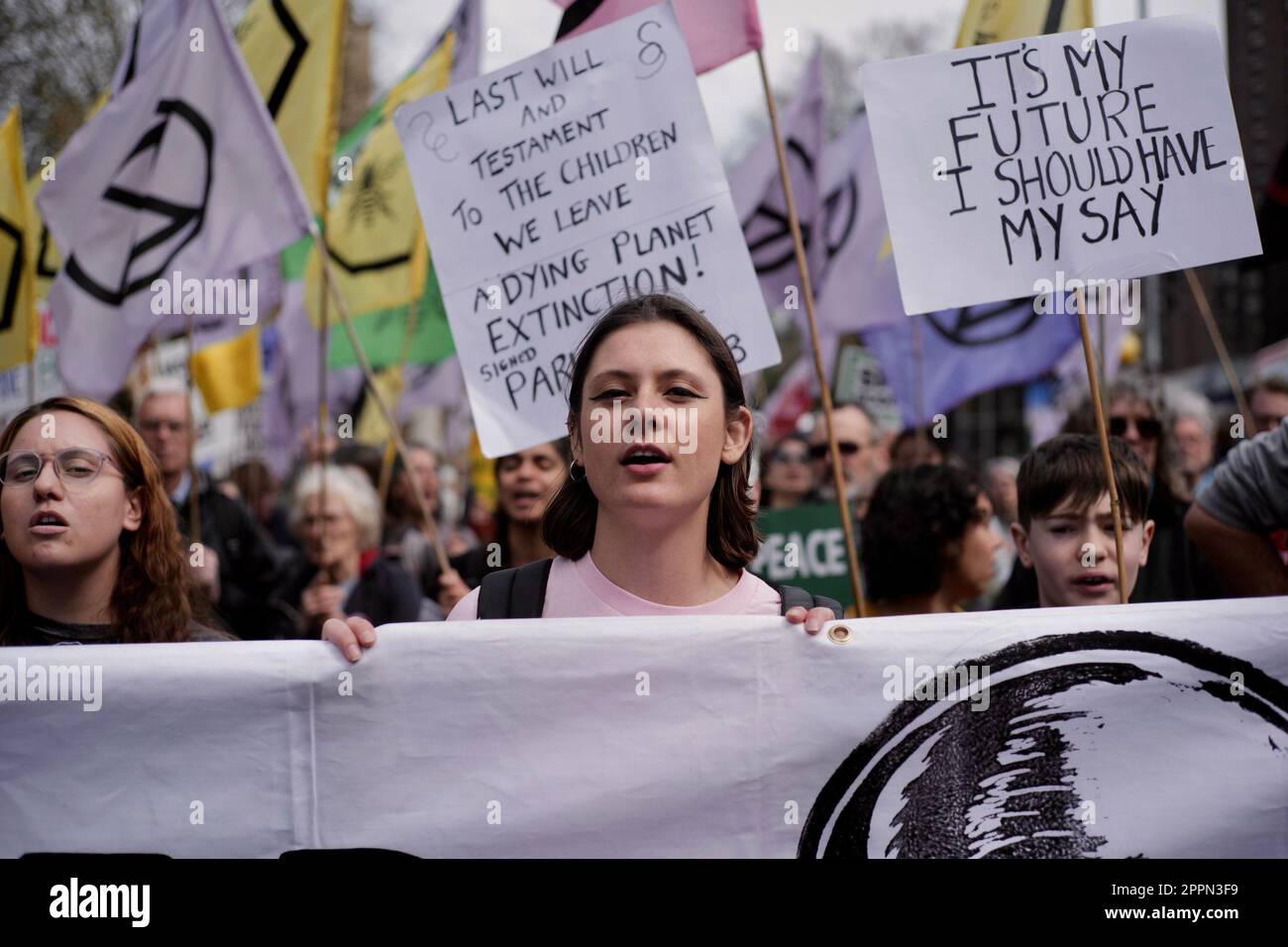 Protesting Uk London/UK 24 APR 2023. Extinction rebellion and other campaign groups ...