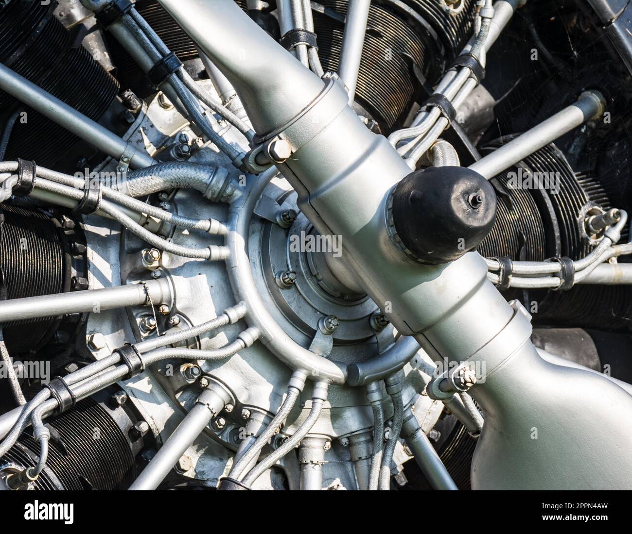 Propeller engine of an old historic aircraft Stock Photo