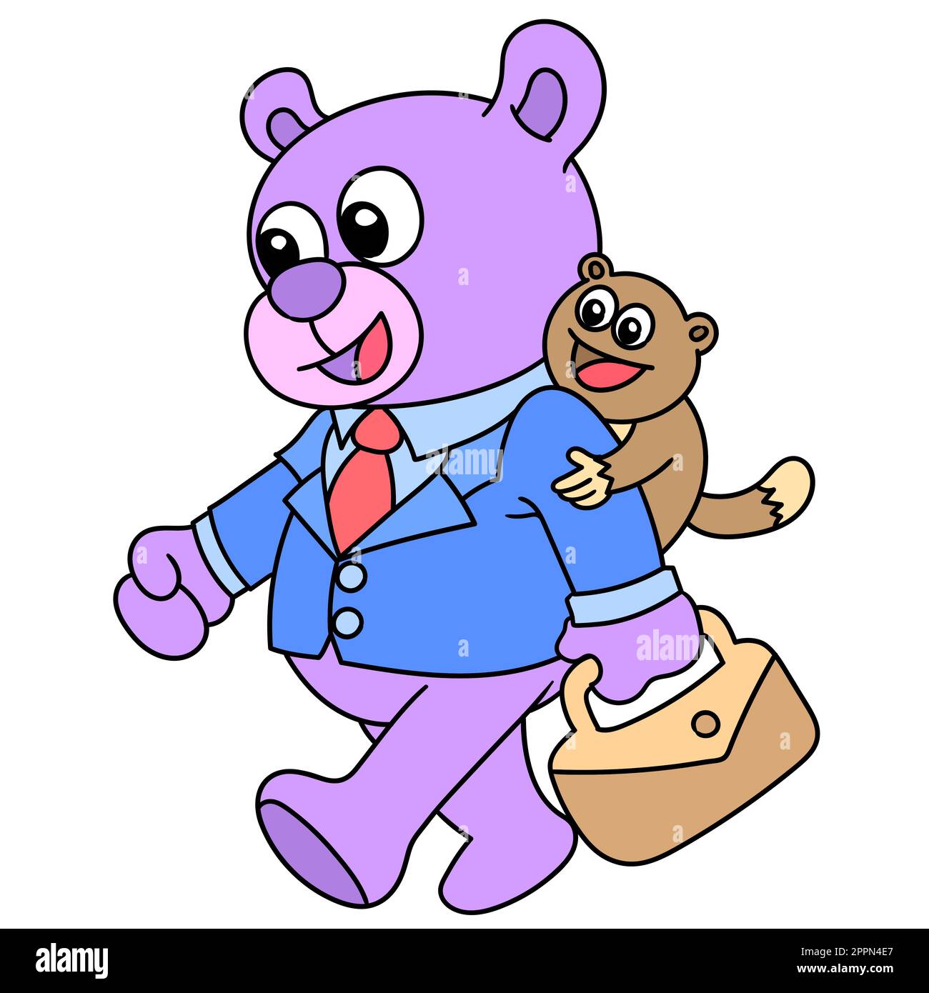 Mr. Bear went to the office wearing a neat suit, doodle icon image Stock Vector