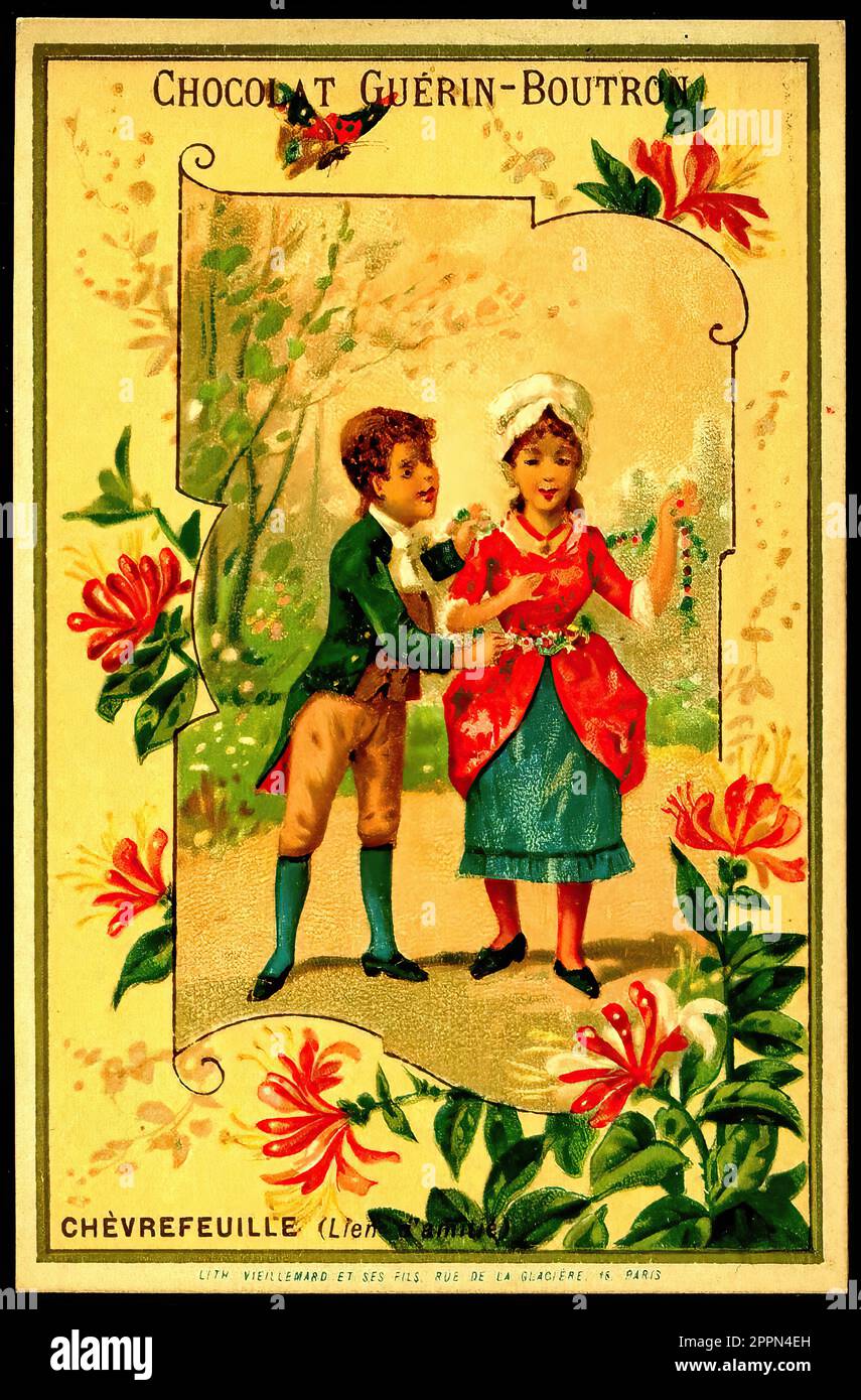 Language of Flowers Honeysuckle Vintage French Tradecard Belle
