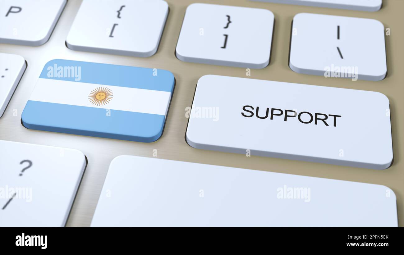Argentina Support Concept. Button Push 3D Illustration. Support of Country or Government with National Flag. Stock Photo