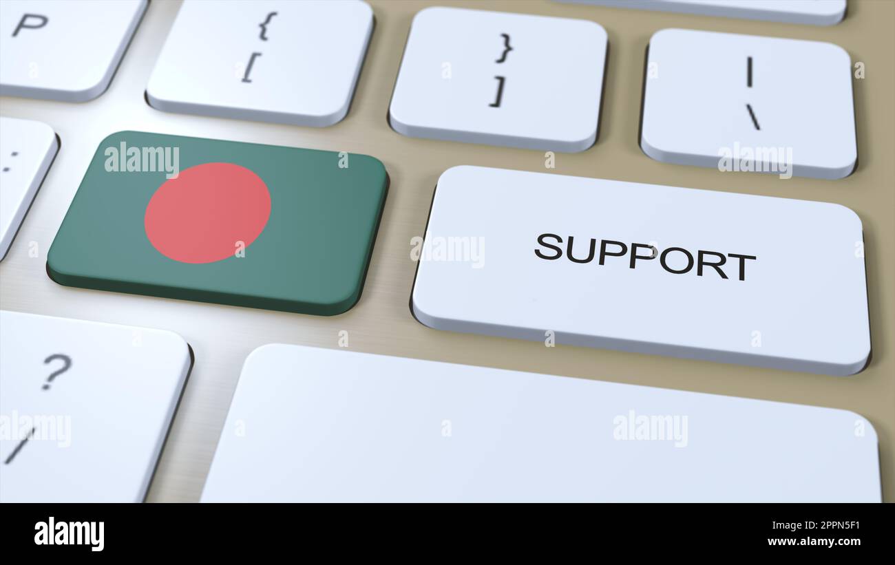 Bangladesh Support Concept. Button Push 3D Illustration. Support of Country or Government with National Flag. Stock Photo