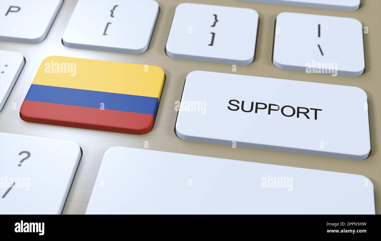 Colombia Support Concept. Button Push 3D Illustration. Support of Country or Government with National Flag. Stock Photo