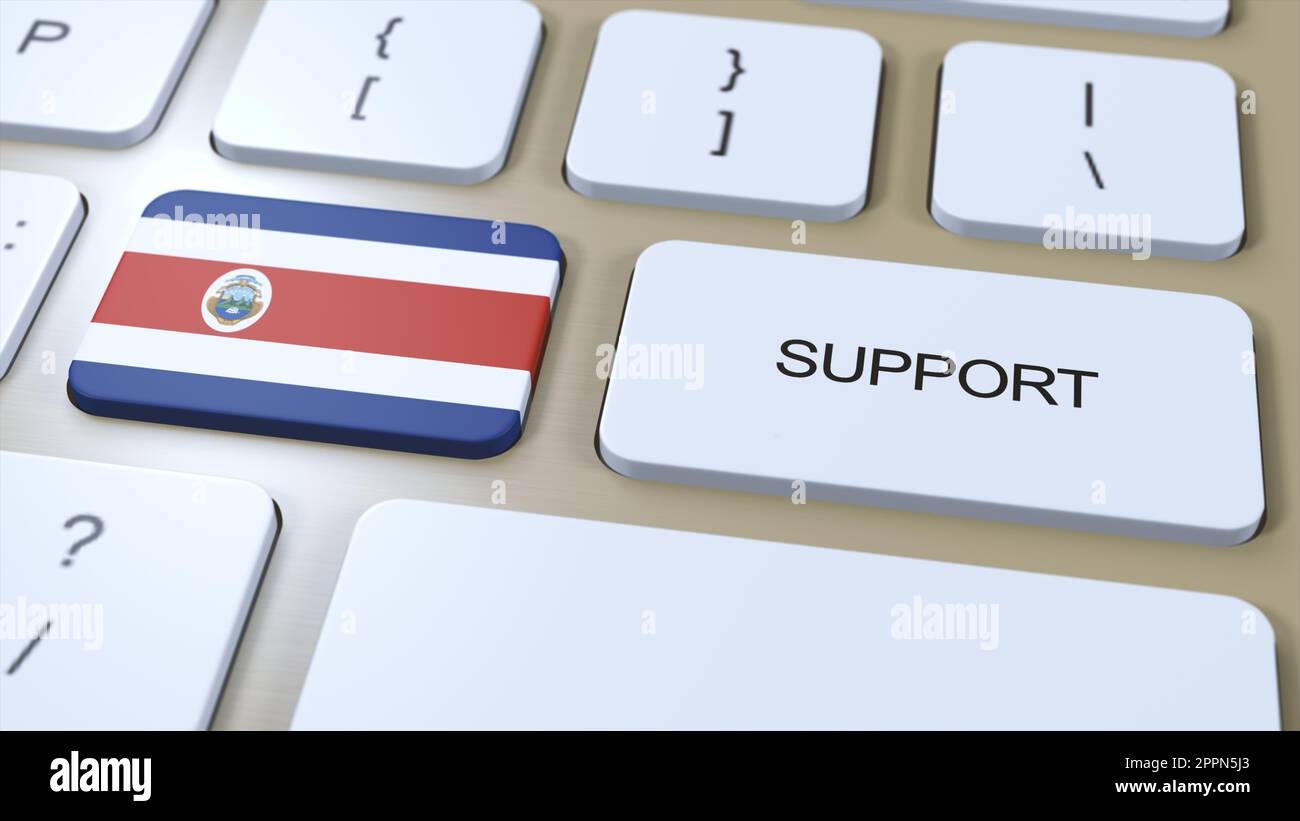 Costa Rica Support Concept. Button Push 3D Illustration. Support of Country or Government with National Flag. Stock Photo
