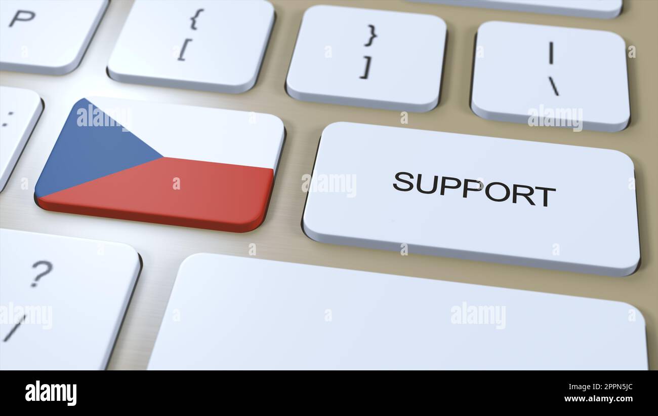 Czech Republic Support Concept. Button Push 3D Illustration. Support of Country or Government with National Flag. Stock Photo