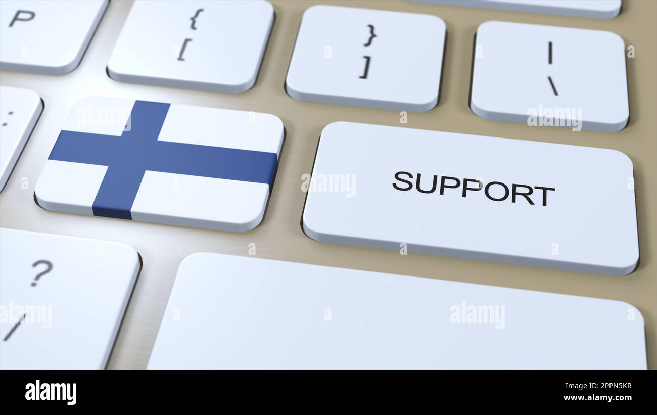 Finland Support Concept. Button Push 3D Illustration. Support of Country or Government with National Flag. Stock Photo
