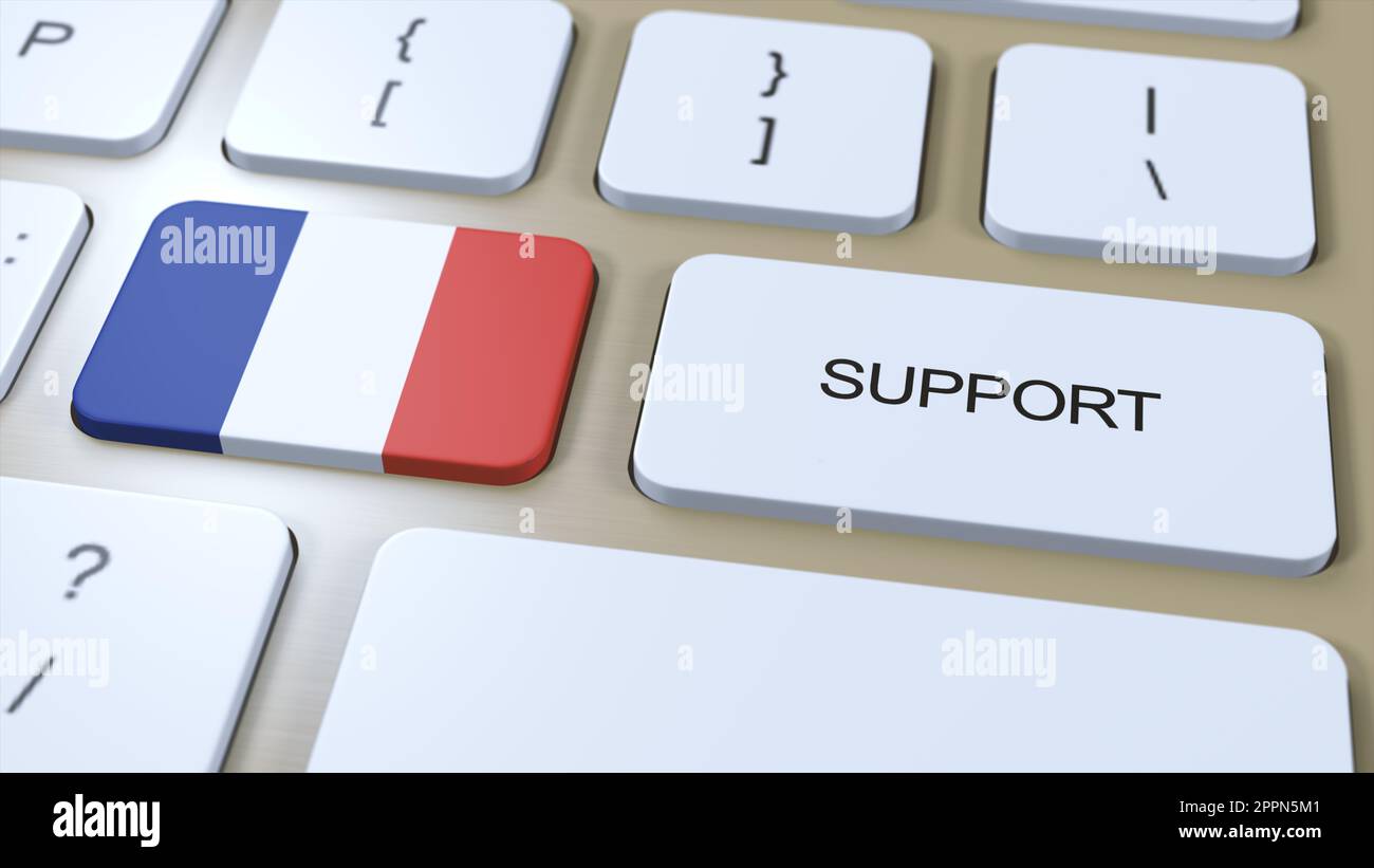 France Support Concept. Button Push 3D Illustration. Support of Country or Government with National Flag. Stock Photo