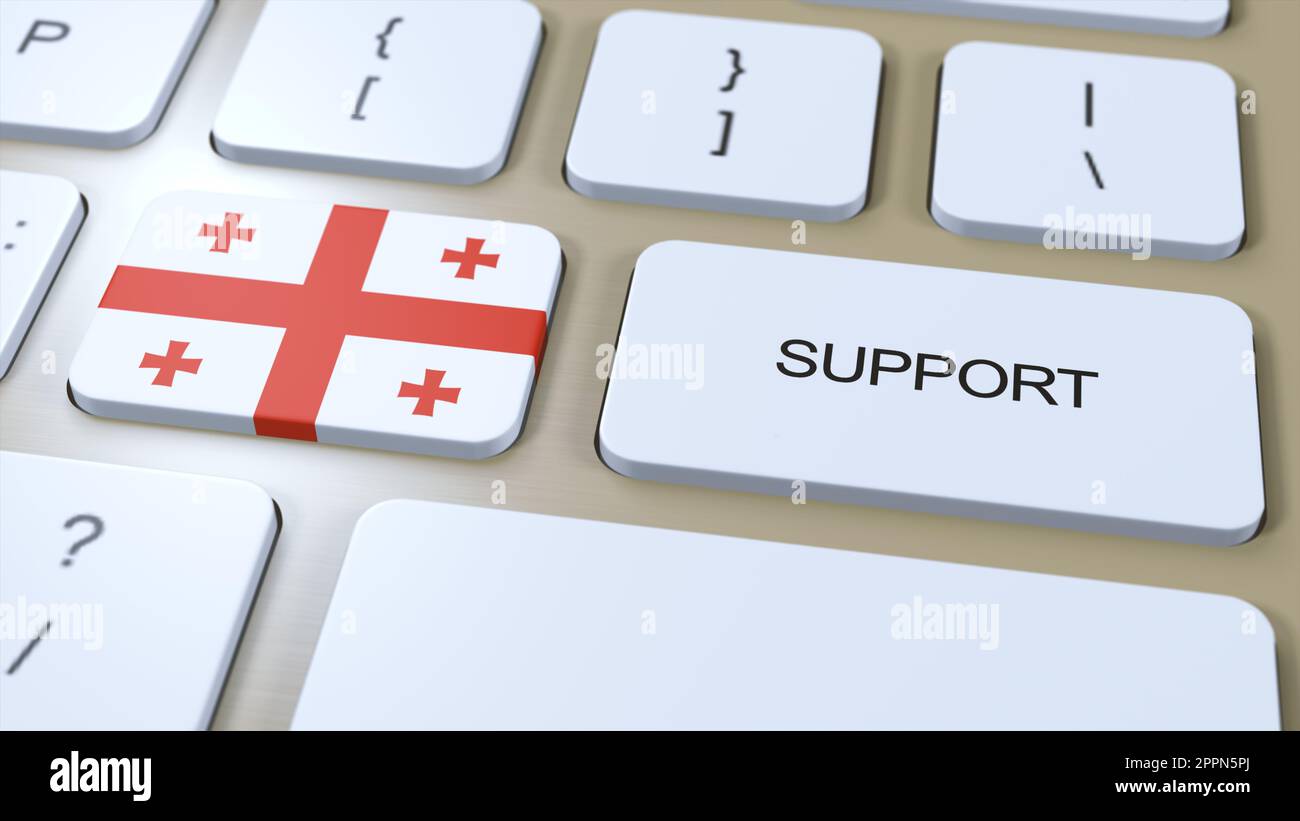 Georgia Support Concept. Button Push 3D Illustration. Support of Country or Government with National Flag. Stock Photo