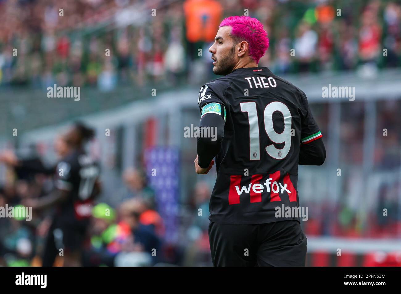 Milan, Italy. 04th Apr, 2022. Theo Hernandez (AC Milan) New Jersey detail  during AC Milan vs Bologna FC, italian soccer Serie A match in Milan,  Italy, April 04 2022 Credit: Independent Photo