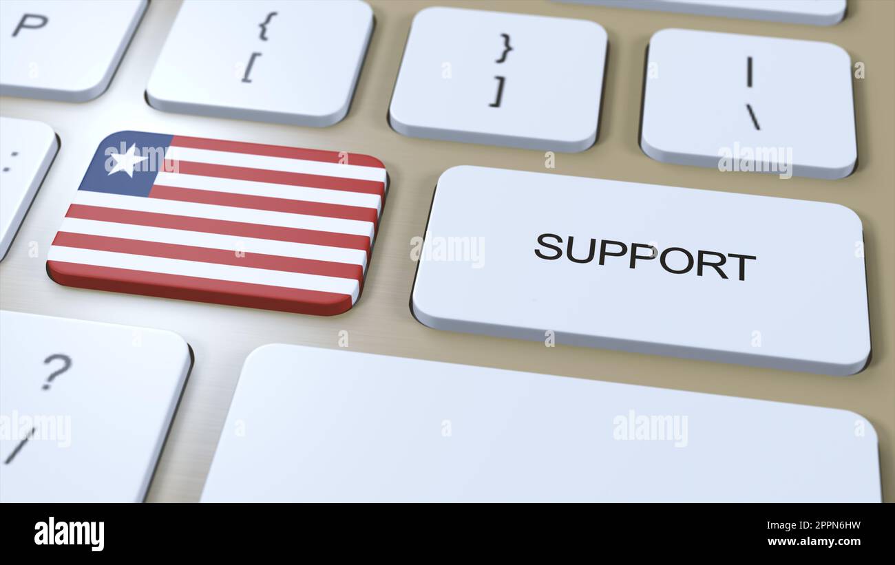 Liberia Support Concept. Button Push 3D Illustration. Support of Country or Government with National Flag. Stock Photo