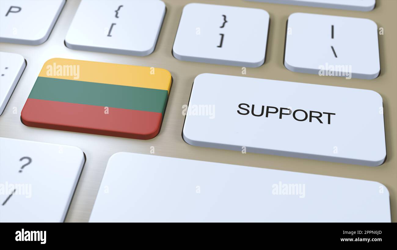 Lithuania Support Concept. Button Push 3D Illustration. Support of Country or Government with National Flag. Stock Photo