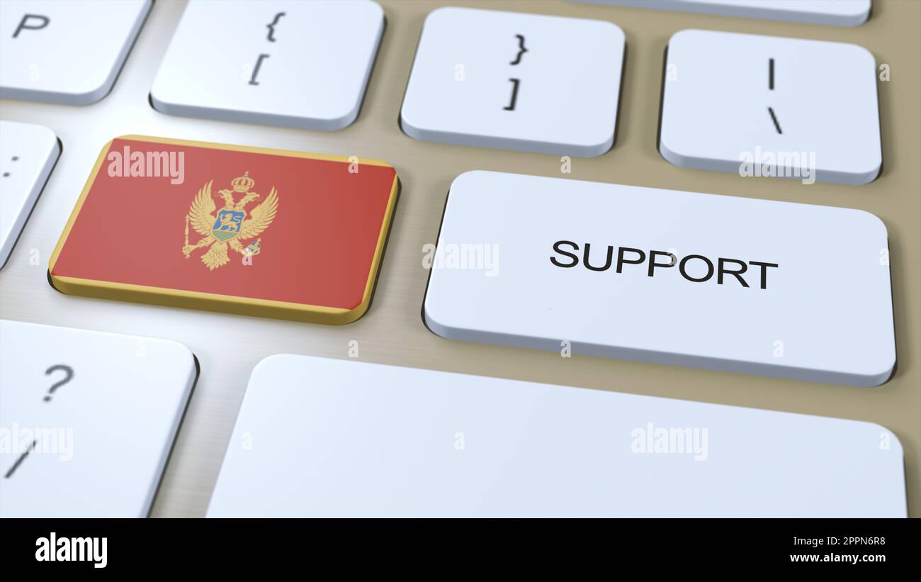 Montenegro Support Concept. Button Push 3D Illustration. Support of Country or Government with National Flag. Stock Photo