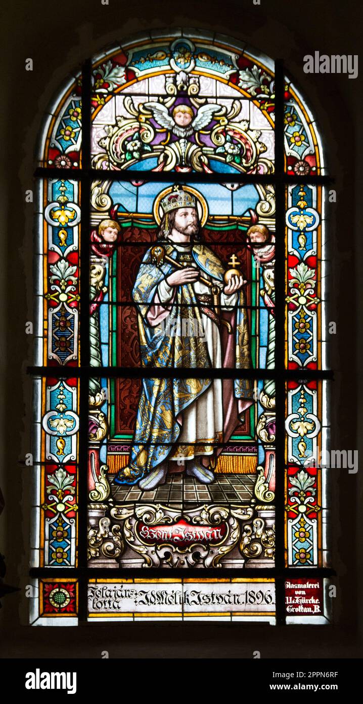 Representation of St. Stephen in a stained glass window in the Armenian ...