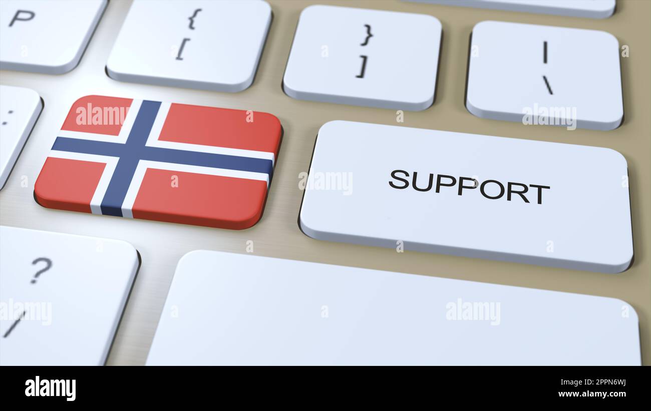 Norway Support Concept. Button Push 3D Illustration. Support of Country or Government with National Flag. Stock Photo
