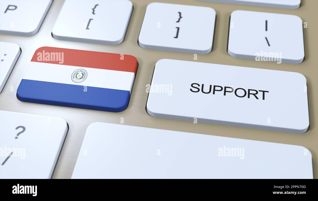 Paraguay Support Concept. Button Push 3D Illustration. Support of Country or Government with National Flag. Stock Photo