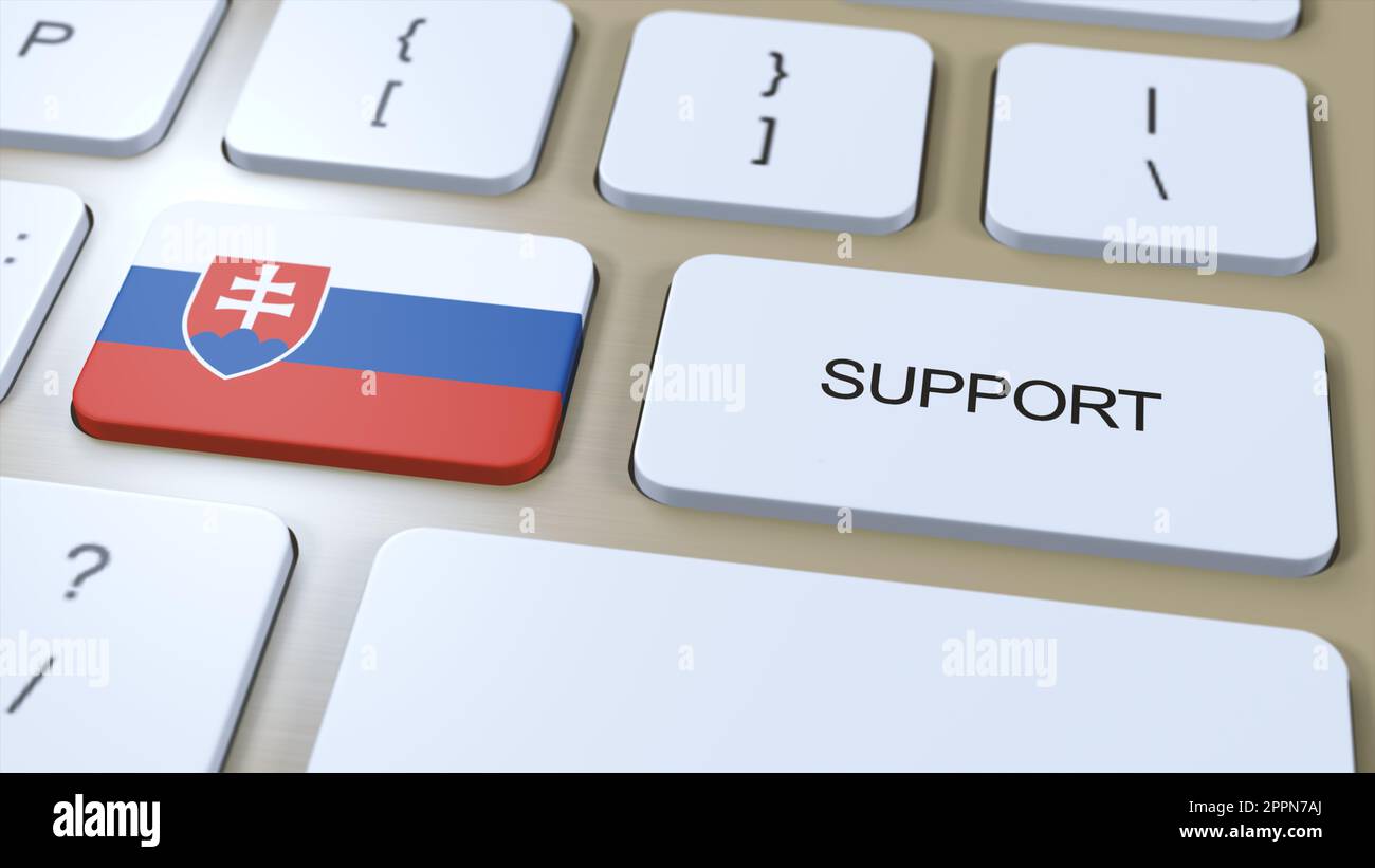 Slovakia Support Concept. Button Push 3D Illustration. Support of Country or Government with National Flag. Stock Photo