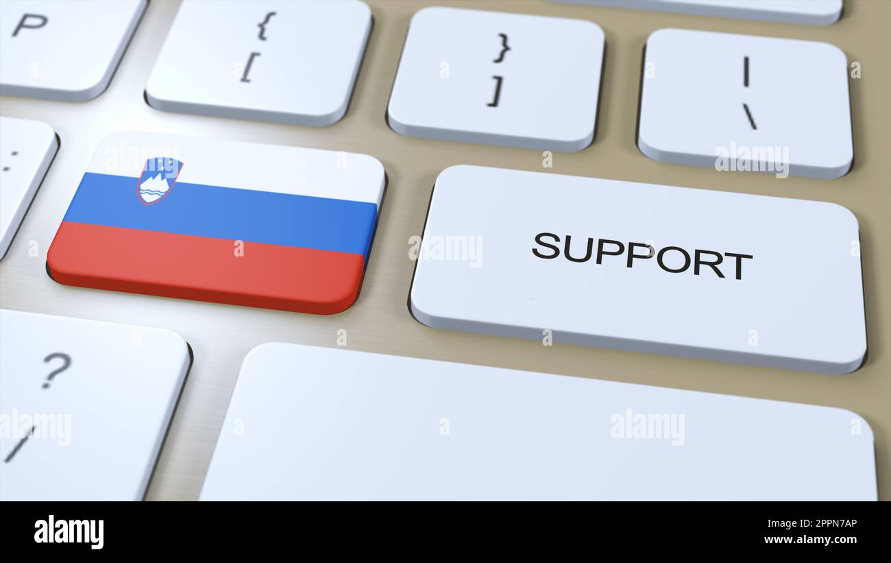 Slovenia Support Concept. Button Push 3D Illustration. Support of Country or Government with National Flag. Stock Photo