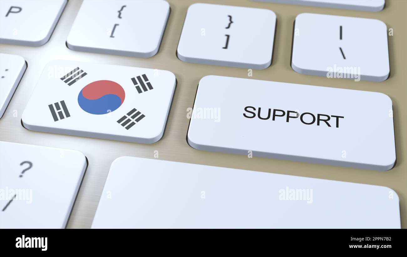 South Korea Support Concept. Button Push 3D Illustration. Support of Country or Government with National Flag. Stock Photo