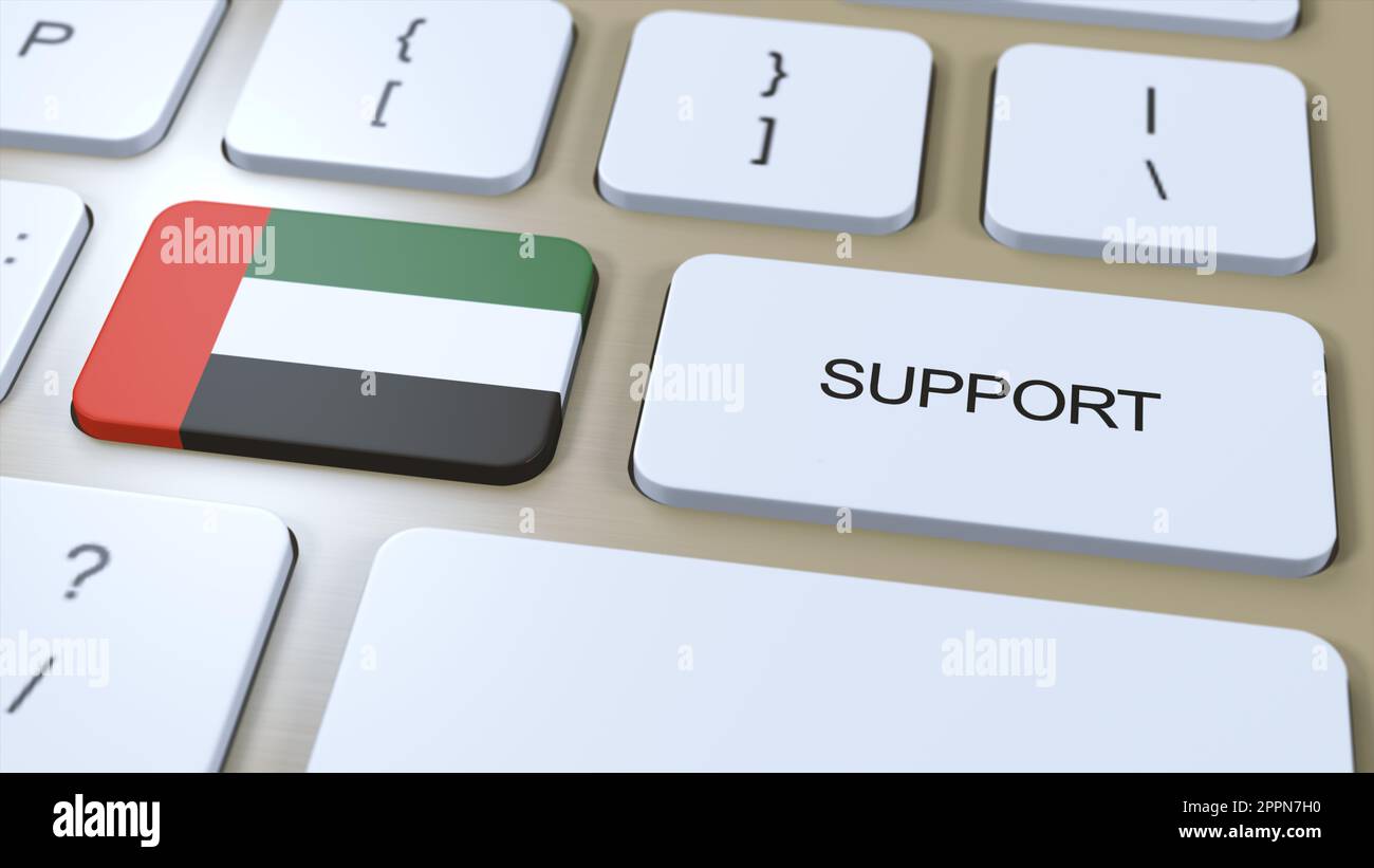 UAE Support Concept. Button Push 3D Illustration. Support of Country or Government with National Flag. Stock Photo