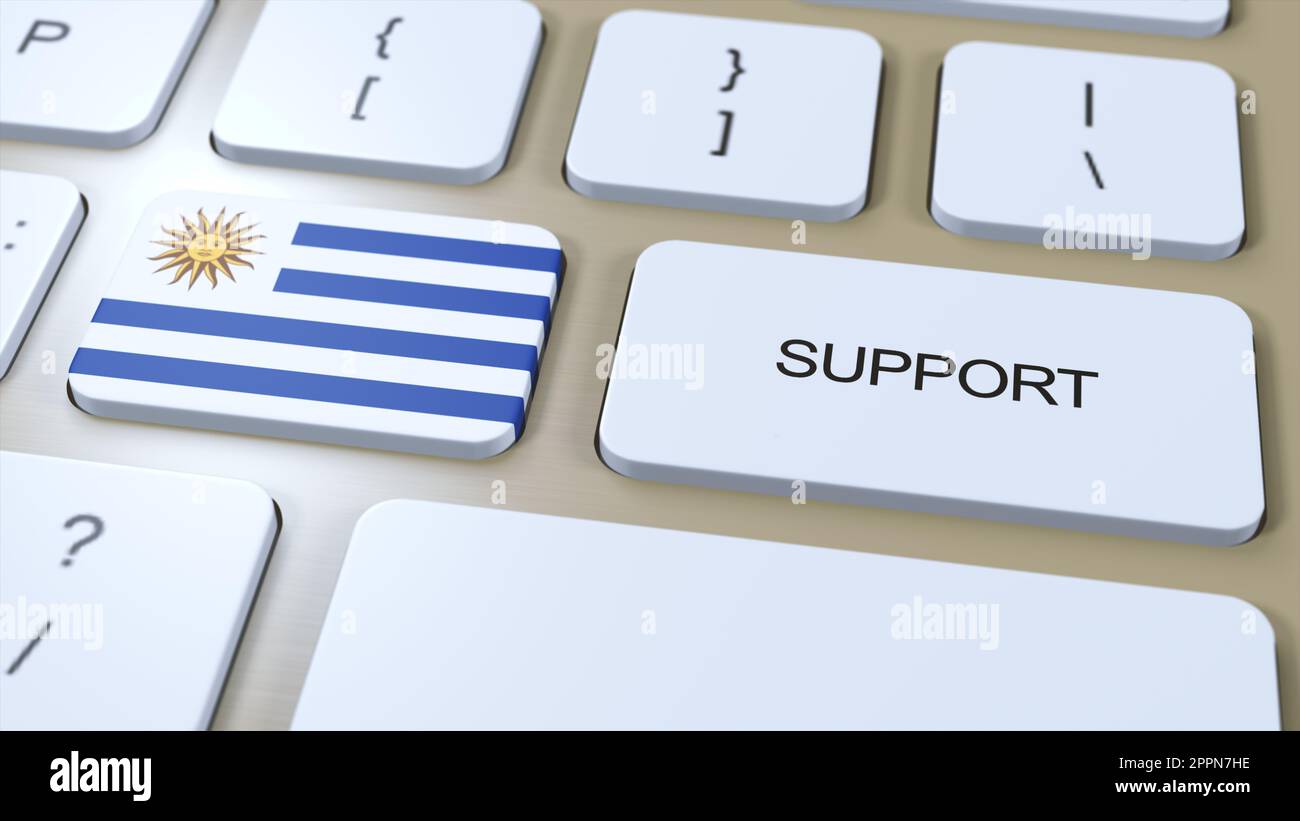 Uruguay Support Concept. Button Push 3D Illustration. Support of Country or Government with National Flag. Stock Photo