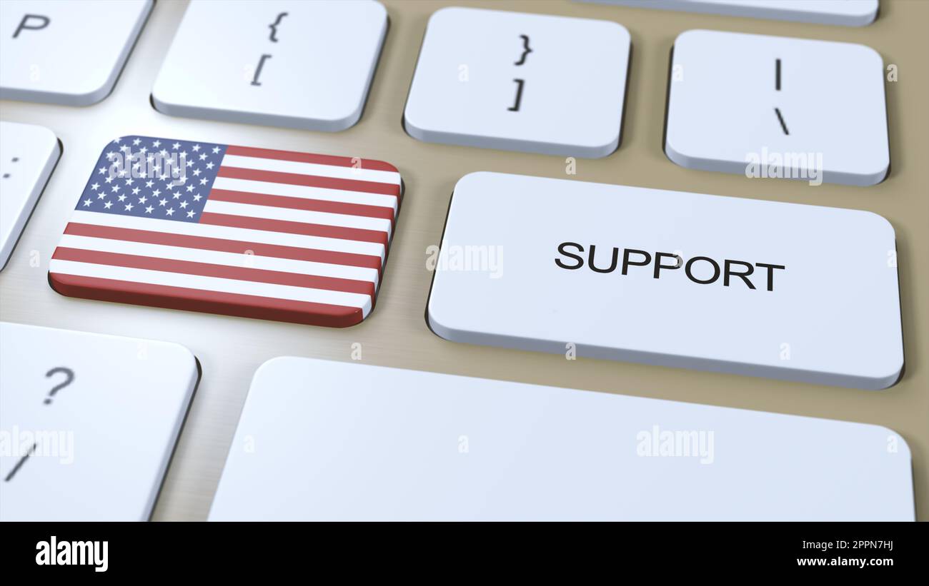 USA United States of America Support Concept. Button Push 3D Illustration. Support of Country or Government with National Flag. Stock Photo