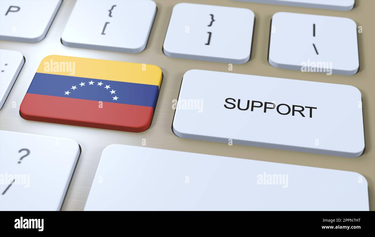 Venezuela Support Concept. Button Push 3D Illustration. Support of Country or Government with National Flag. Stock Photo