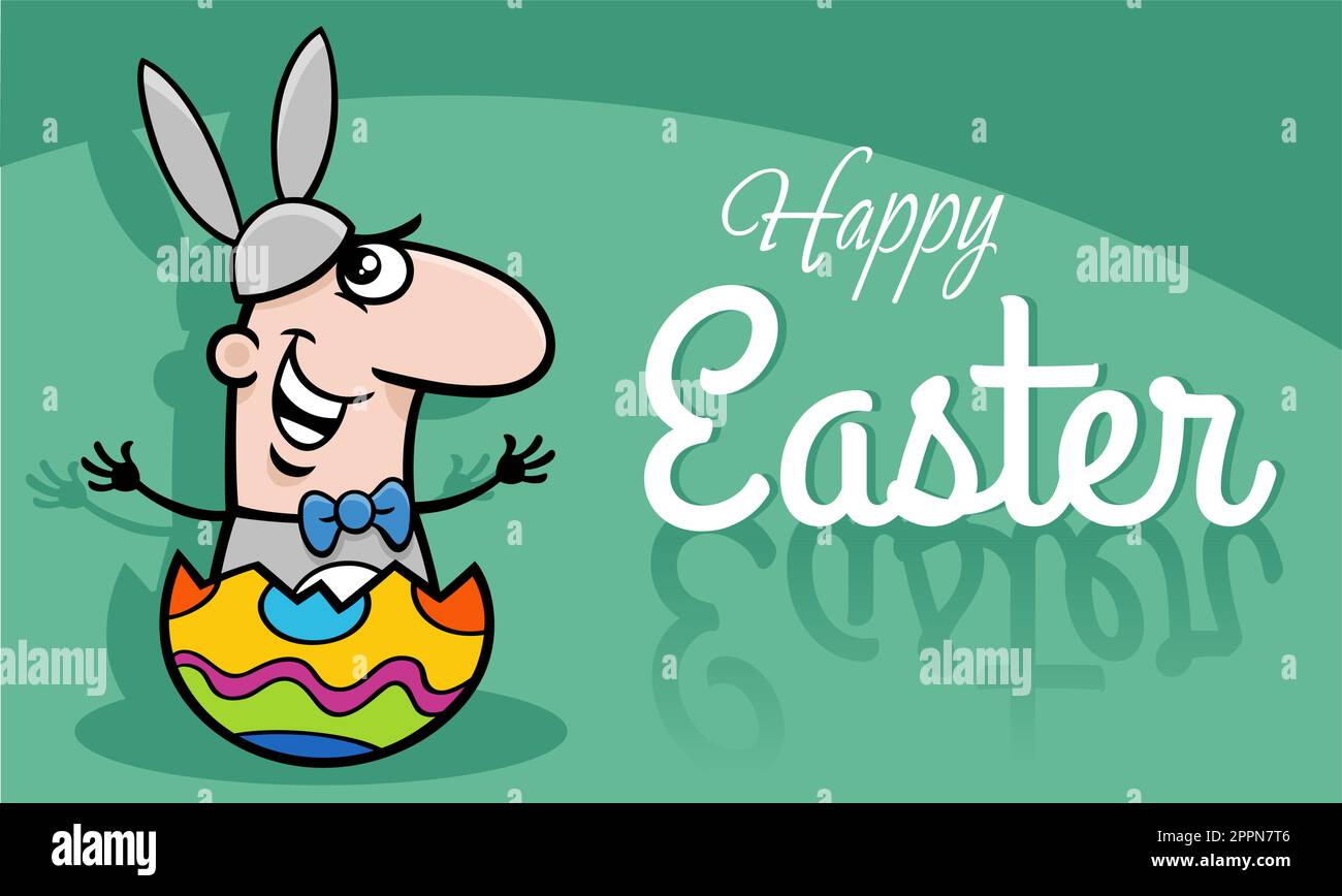 cartoon man in Easter Bunny costume hatching from egg Stock Vector