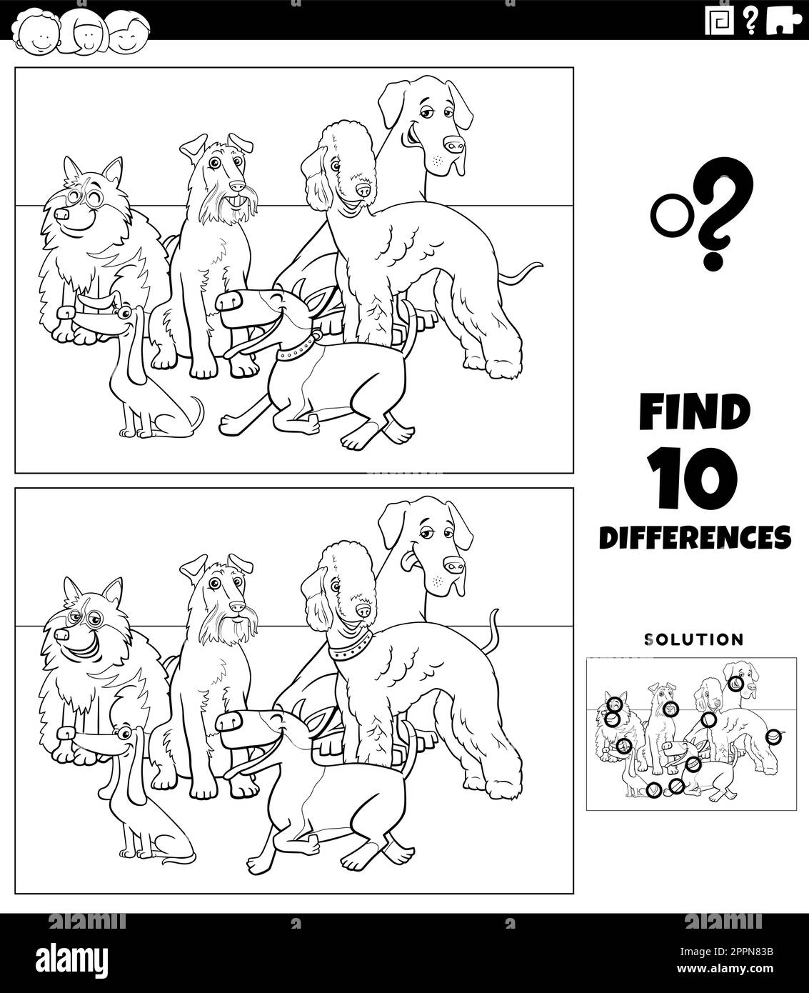 differences task with purebred dogs coloring page Stock Vector Image