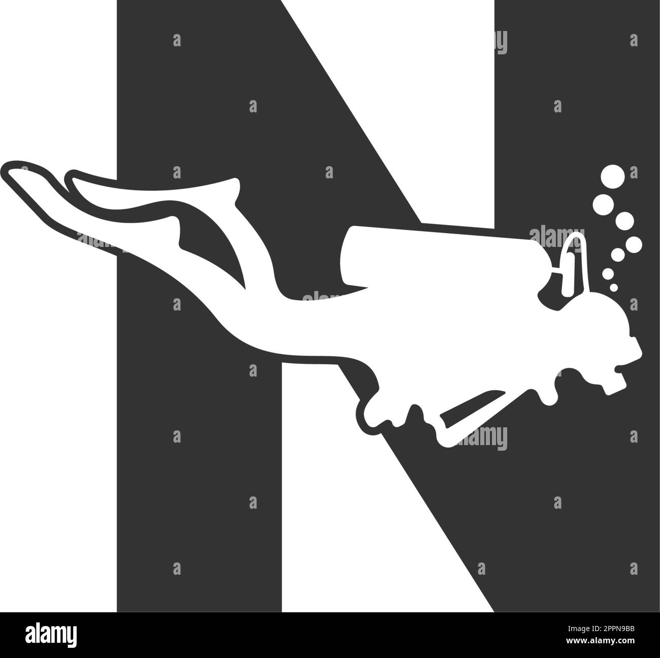 Letter N and someone scuba, diving icon illustration Stock Vector Image