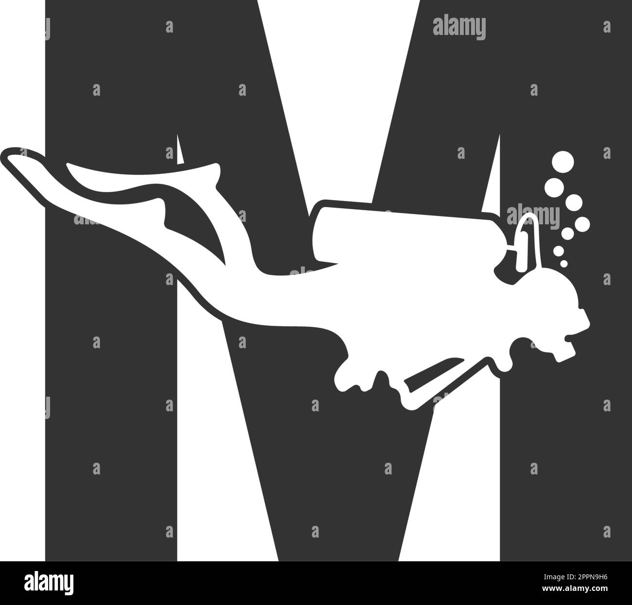 Letter M and someone scuba, diving icon illustration Stock Vector Image