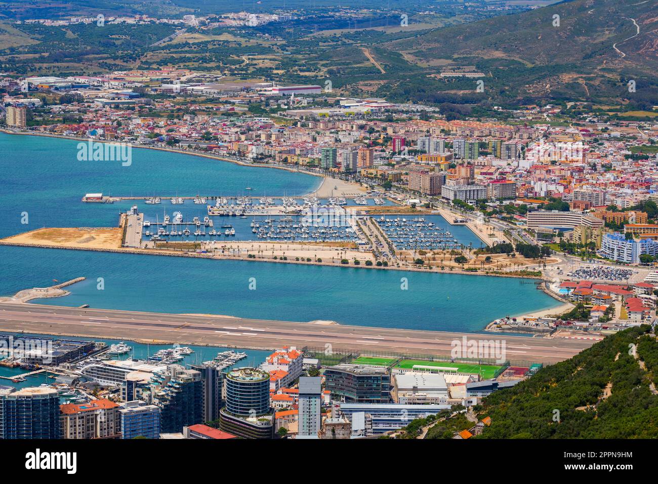 Aerial view of the marina of La Linea in the South of Spain, from the rock of Gibraltar Stock Photo