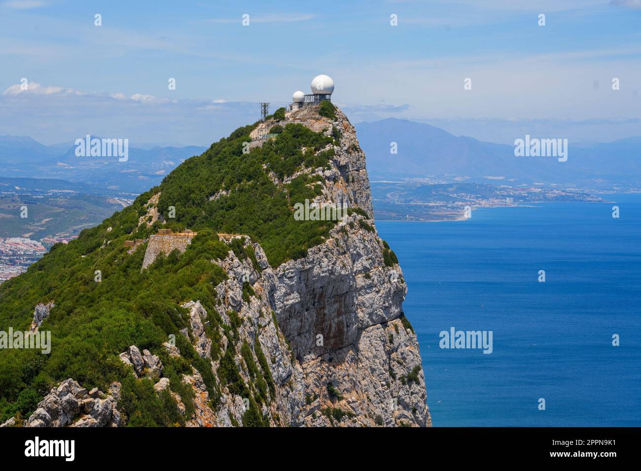 Radar station at the top of the rock of Gibraltar Stock Photo