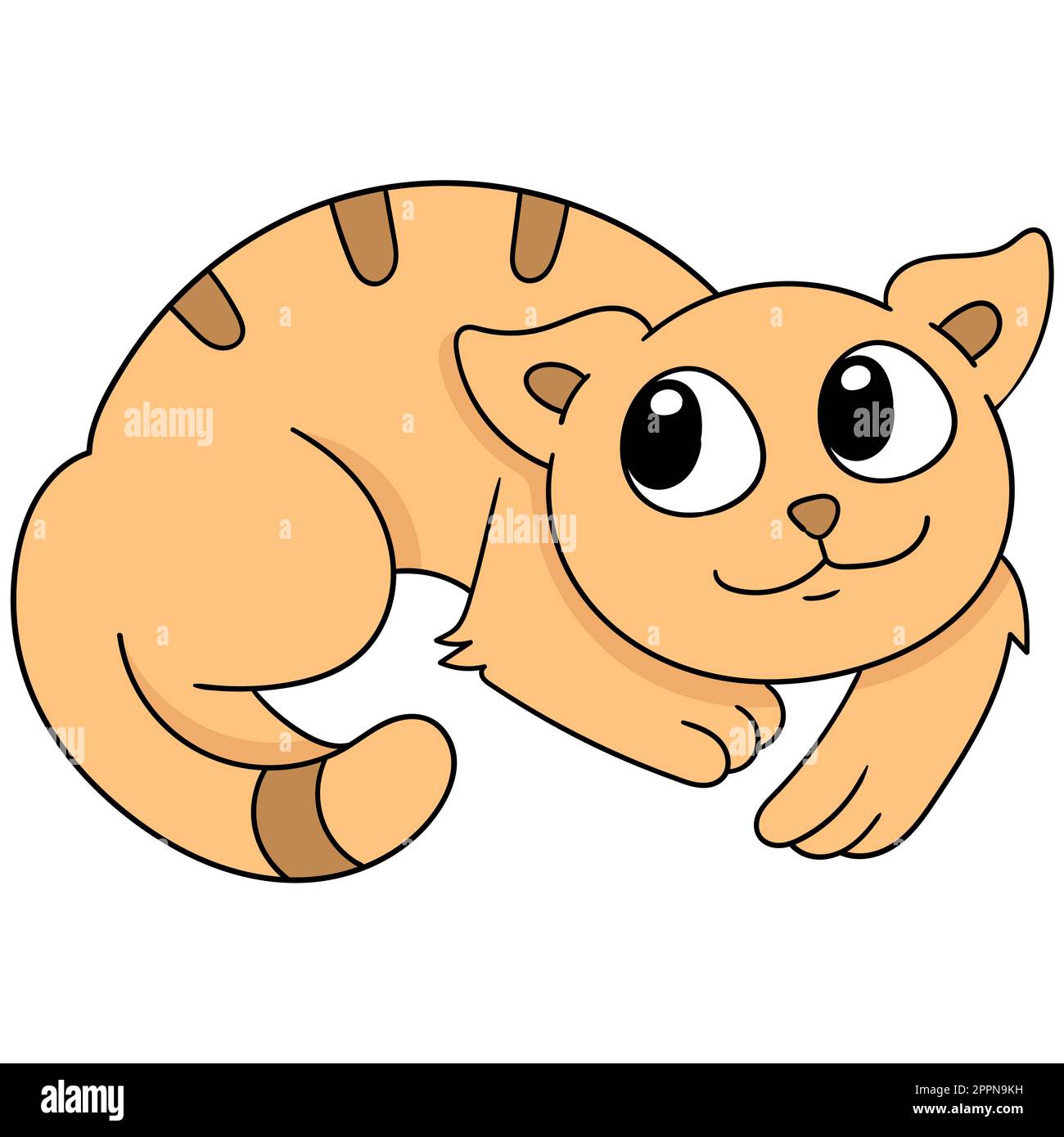 cute smiling cat face down on the floor, doodle icon image Stock Vector