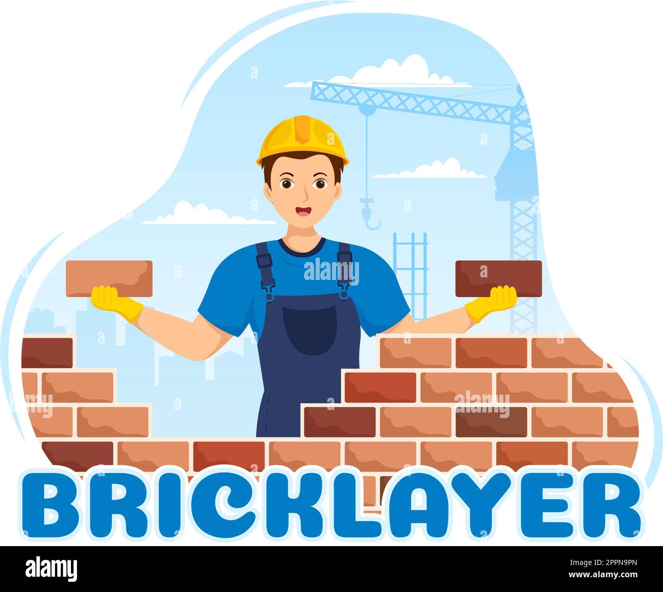 Bricklayer Worker Illustration with People Construction and Laying Bricks for Building a Wall in Flat Cartoon Hand Drawn Landing Page Templates Stock Vector